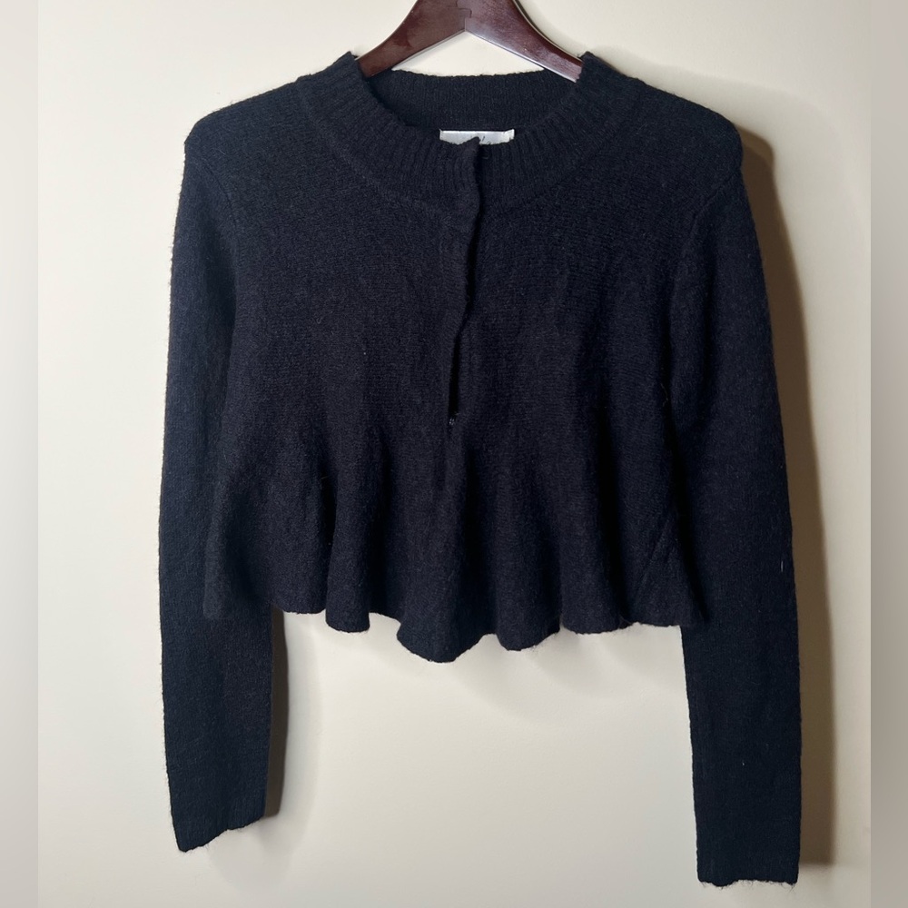 Vintage Black Mohair Blend Cardigan Sweater ruffle hem. HAGEL - Picture 5 of 5